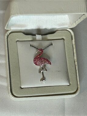 Pink Crystal Flamingo Pendant Necklace - Women Jewelry